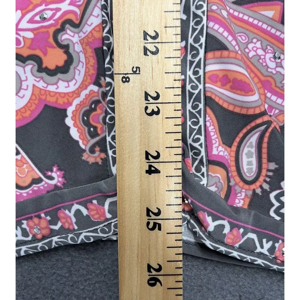 INC Skirt PS Pink Paisley Gray Coral Midi Rhinestone Sharkbite‎ Hem Stretch Boho
